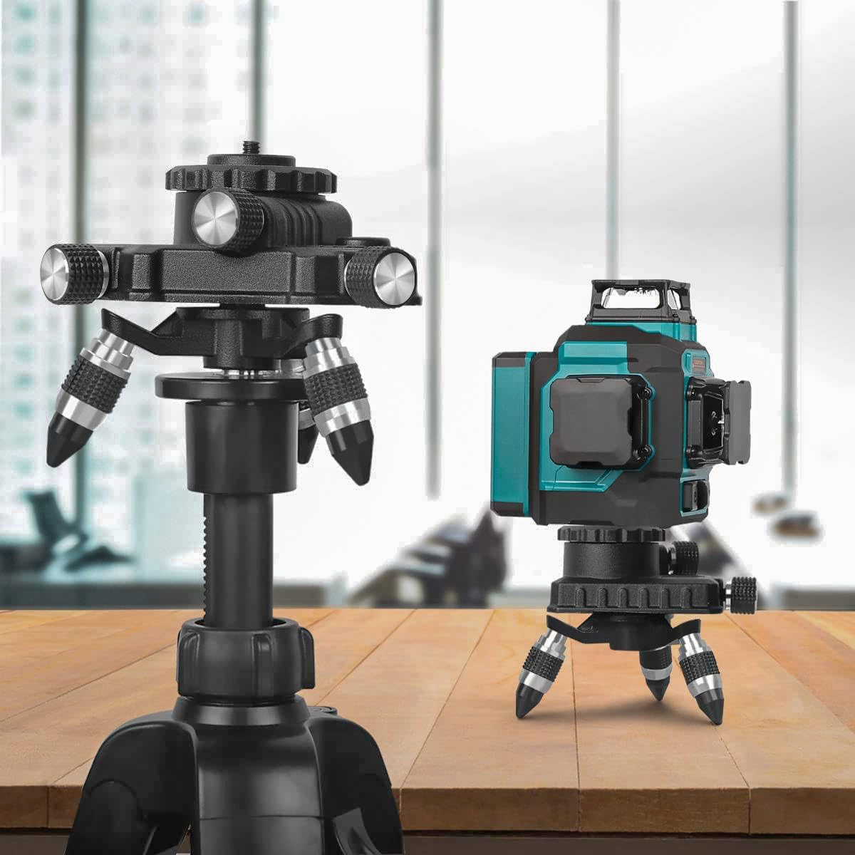 Takamine Adaptador de nivel láser para conector de nivel láser y trípode, base giratoria de metal finamente ajustable de 360 con montaje roscado de