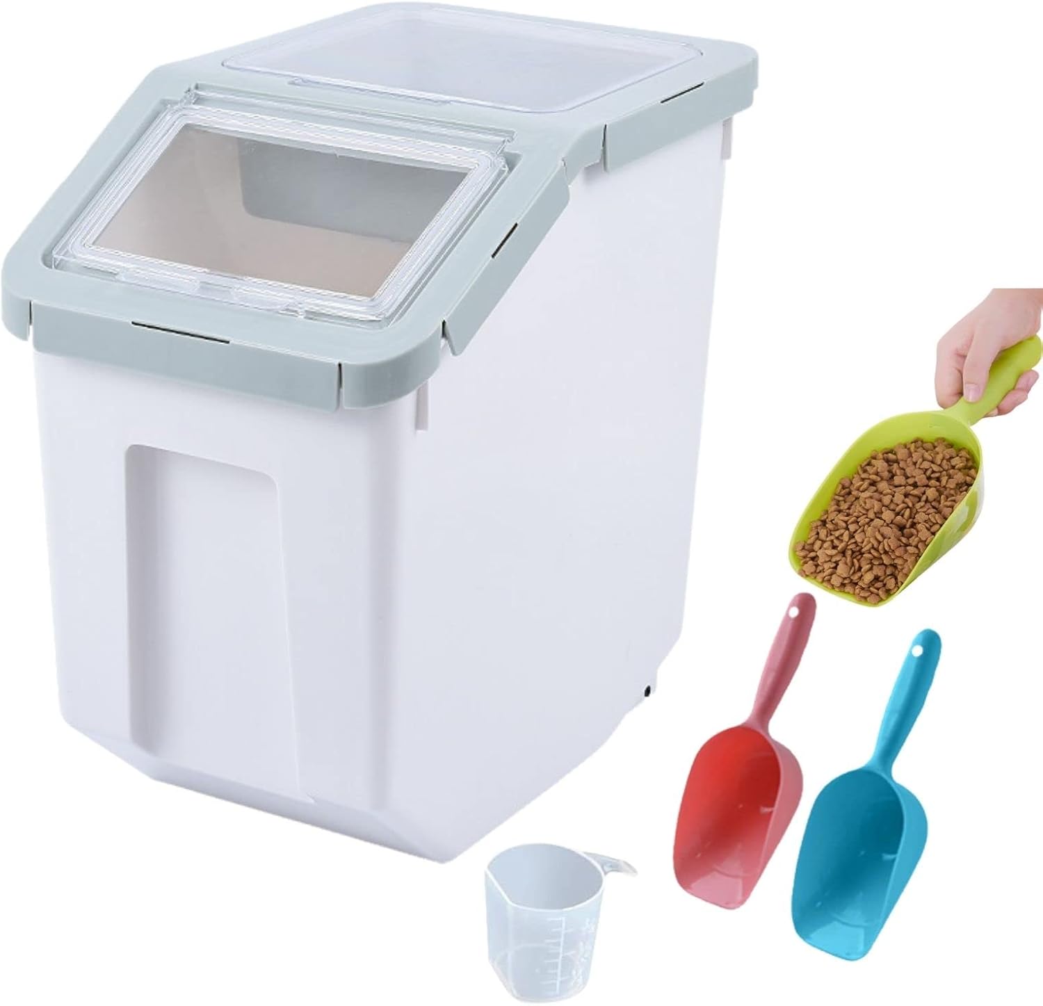 Recipiente de almacenamiento de alimentos para perros de 20 libras con cuchara, contenedor hermético grande para perros y mascotas, recipiente para