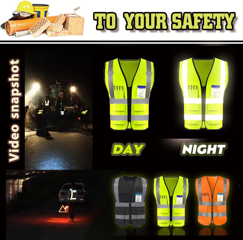 YOWESHOP Chaleco de seguridad de alta visibilidad reflectante personaliza tu logotipo ropa de trabajo de seguridad con tiras reflectantes y bolsillos