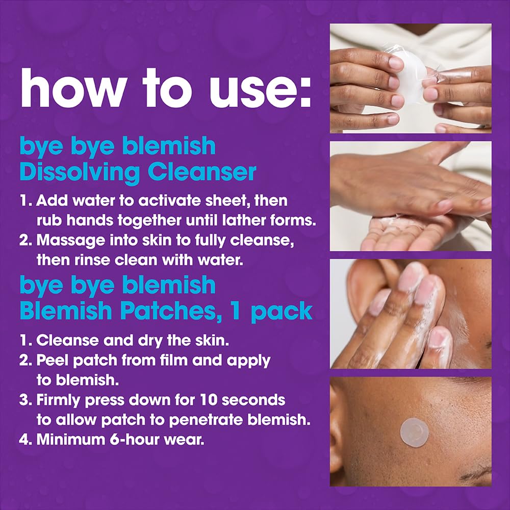 Bye Bye Blemish Parches de manchas y limpiador disolvente fórmula de control de aceite de hamamelis