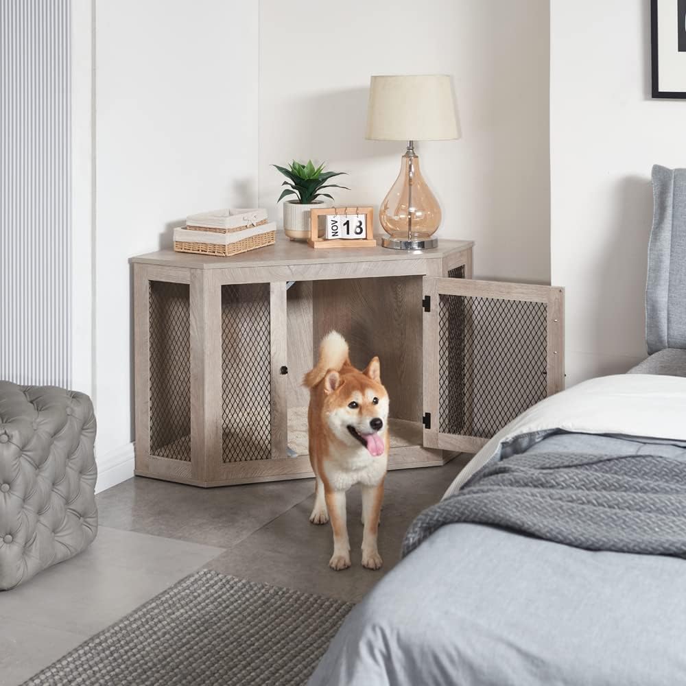 unipaws Furniture Style – Jaula esquinera para perros pequeños y medianos, soporte de TV estético para interiores, moderna y decorativa de madera