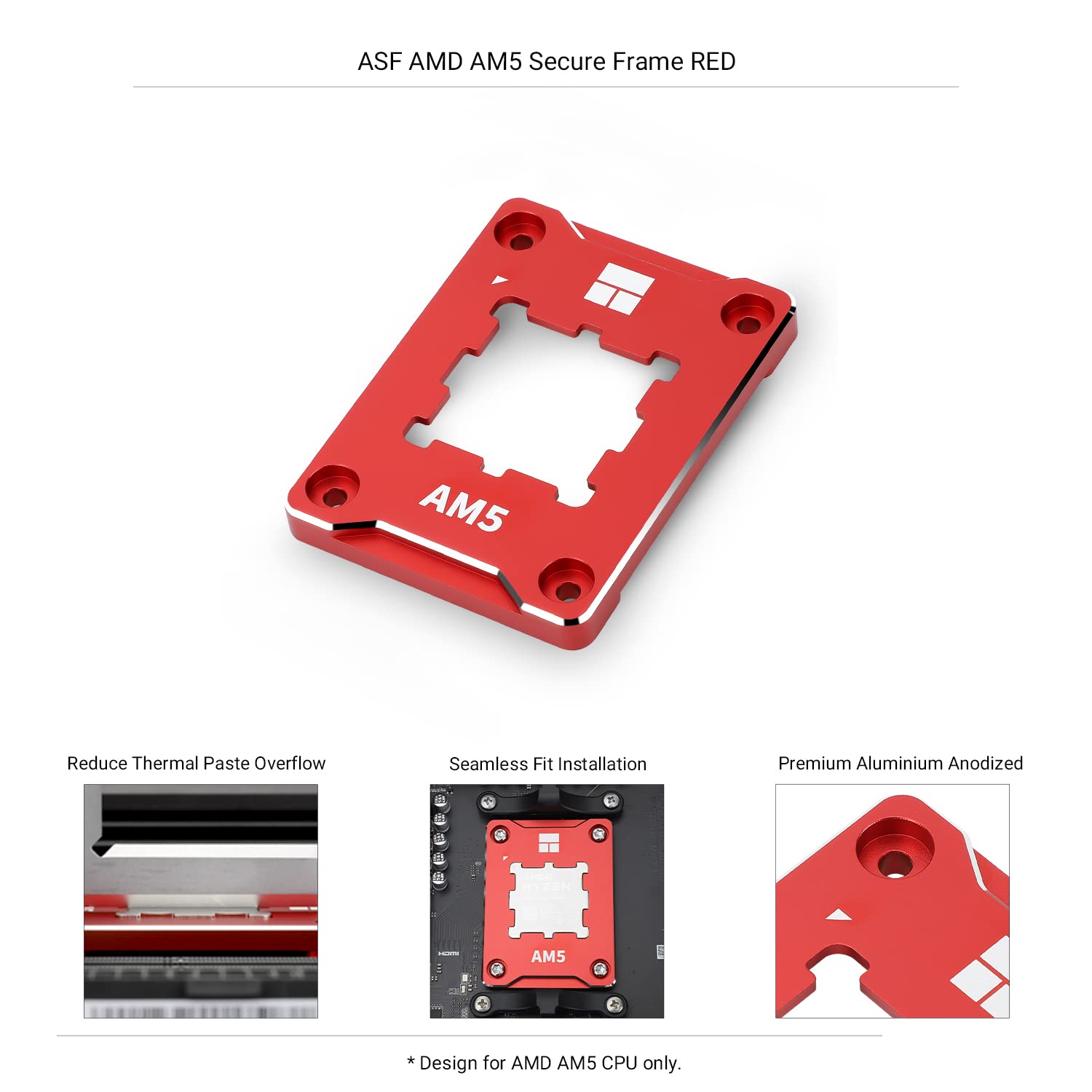 Thermalright ASF-RED AM5 Soporte para CPU, marco de fijación antiflexión correctivo, montaje fijo AM5 de ajuste completo sin marcas, marco de