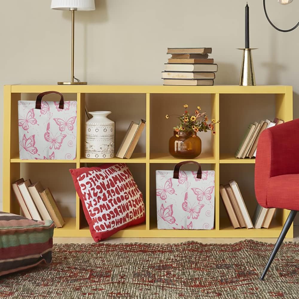 CLOCOR Cesta rosa, contenedor de almacenamiento plegable con bonito patrón, caja de almacenamiento impermeable con asas, organizador de regalos de