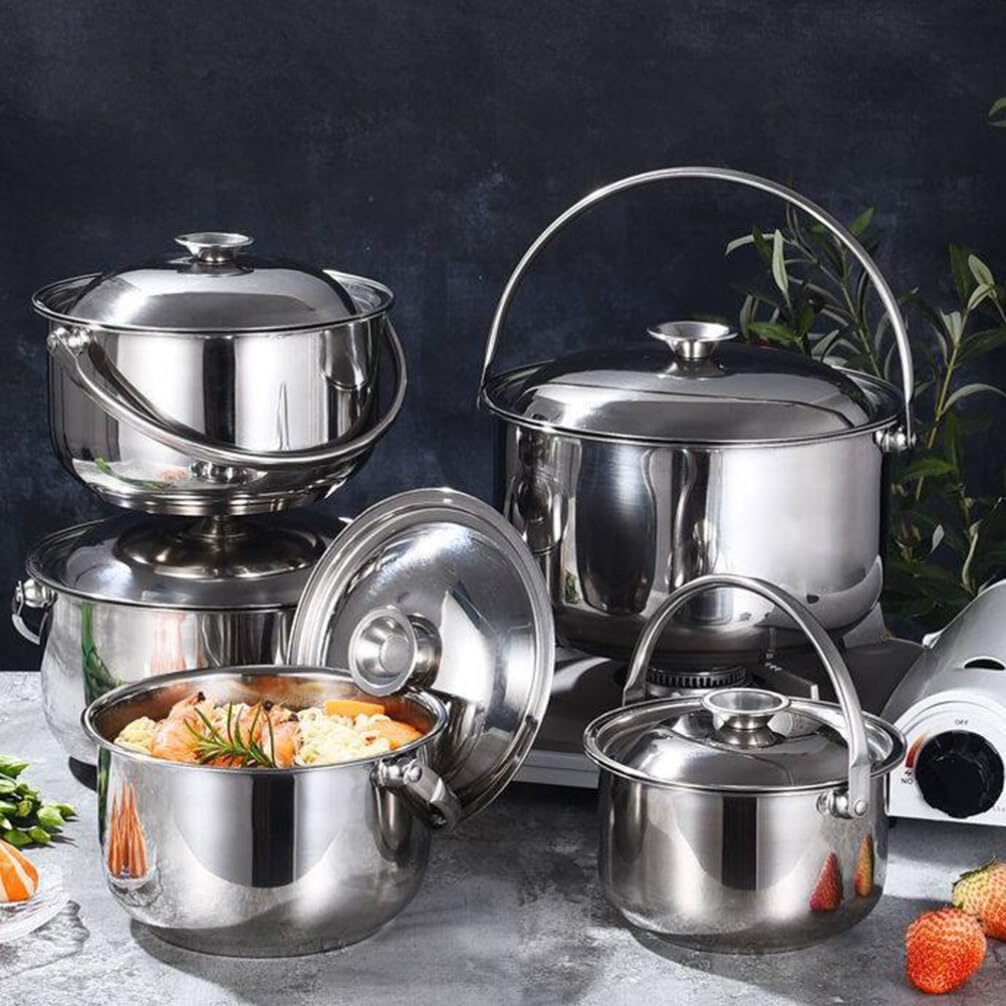 Kichvoe Olla de cocina de sopa Olla de acero inoxidable Olla pequeña olla con tapa Olla multiusos para sopa Olla de pasta con mango para inducción