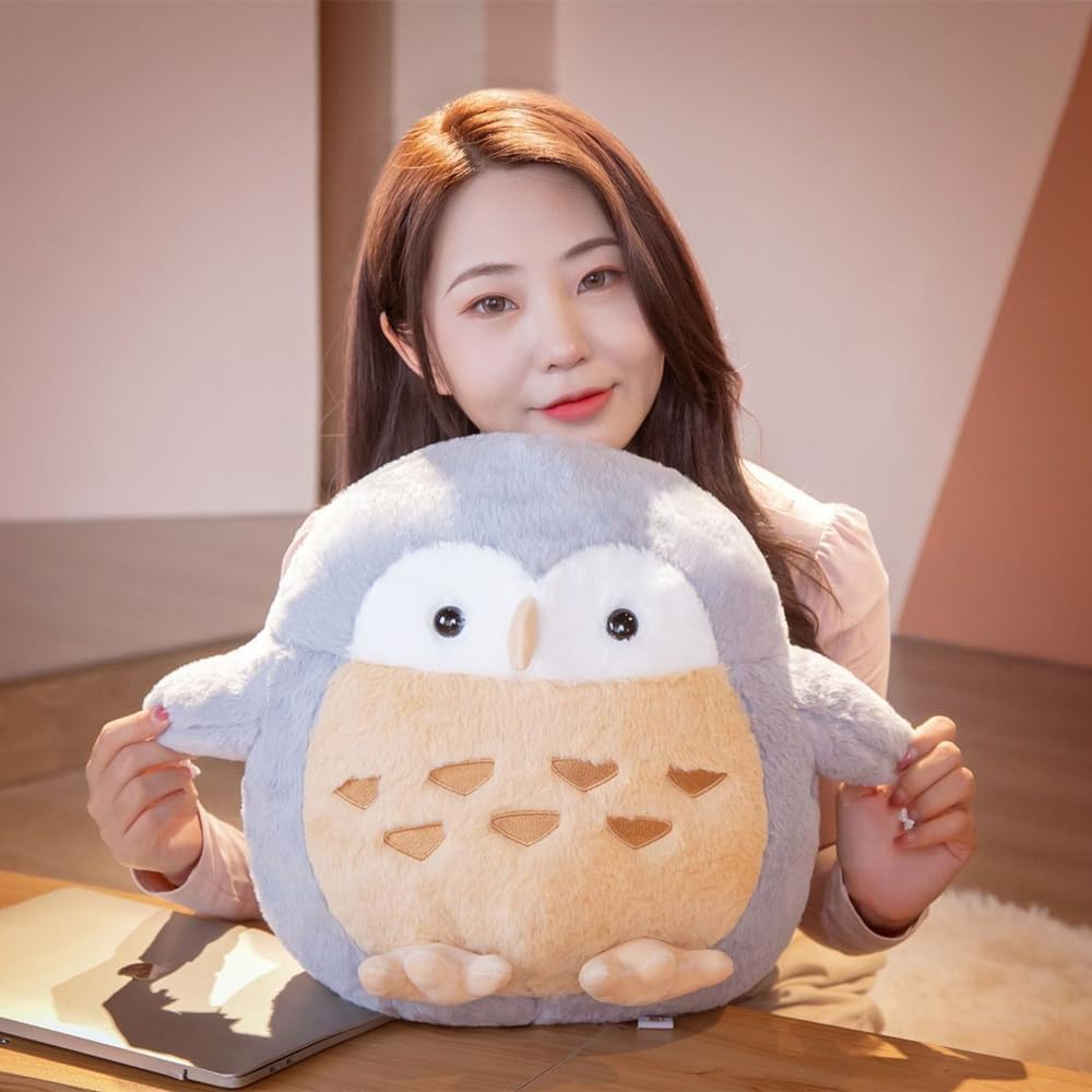 Juguetes de peluche de búho gris, almohada súper suave de peluche de búho gordito, lindo peluche de pájaro de Navidad, regalos de cumpleaños para