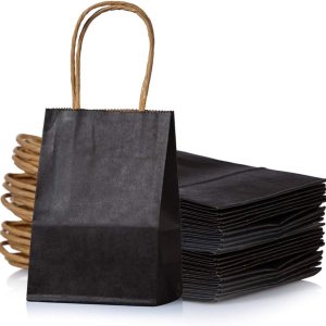 Mini Bolsa de papel de tamaño pequeño, color negro, con asa para fiestas, 6 x 4.5 x 2.5pulgadas, para boda, cumpleaños, baby shower, bolsa Mini Bolsa de papel de tamaño pequeño, color negro, con asa para fiestas, 6 x 4.5 x 2.5pulgadas, para boda, cumpleaños, baby shower, bolsa