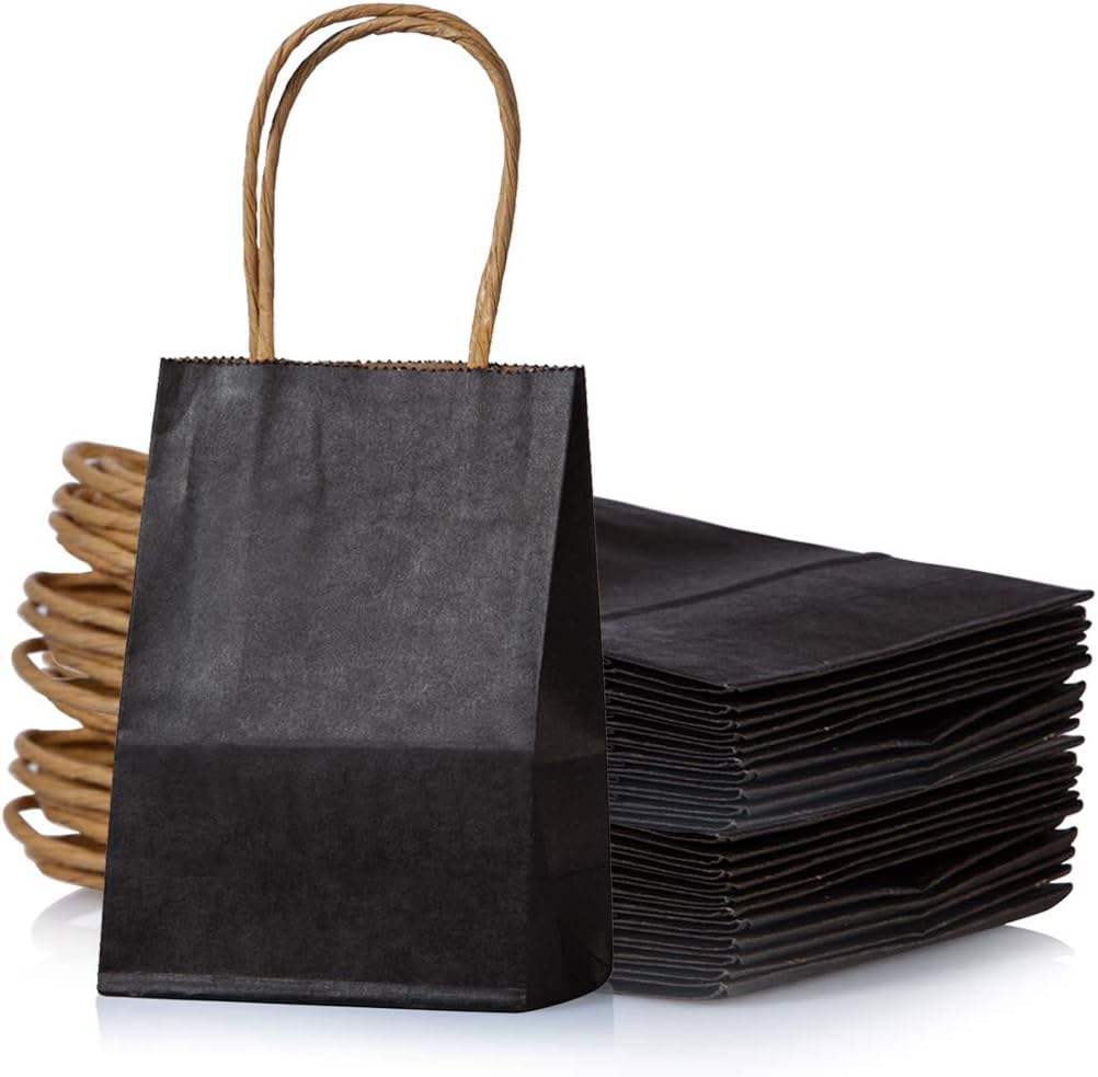 Mini Bolsa de papel de tamaño pequeño, color negro, con asa para fiestas, 6 x 4.5 x 2.5pulgadas, para boda, cumpleaños, baby shower, bolsa