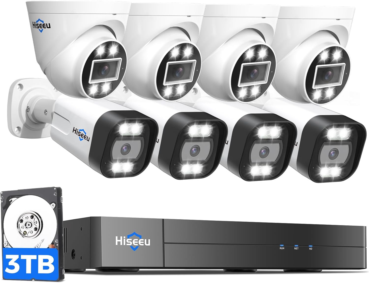 Audio de 2 vías+gran angular de 121 Sistema de cámara de seguridad Hiseeu 4K 8MP PoE, 8 cámaras de seguridad con cable IP de 5MP para interiores y