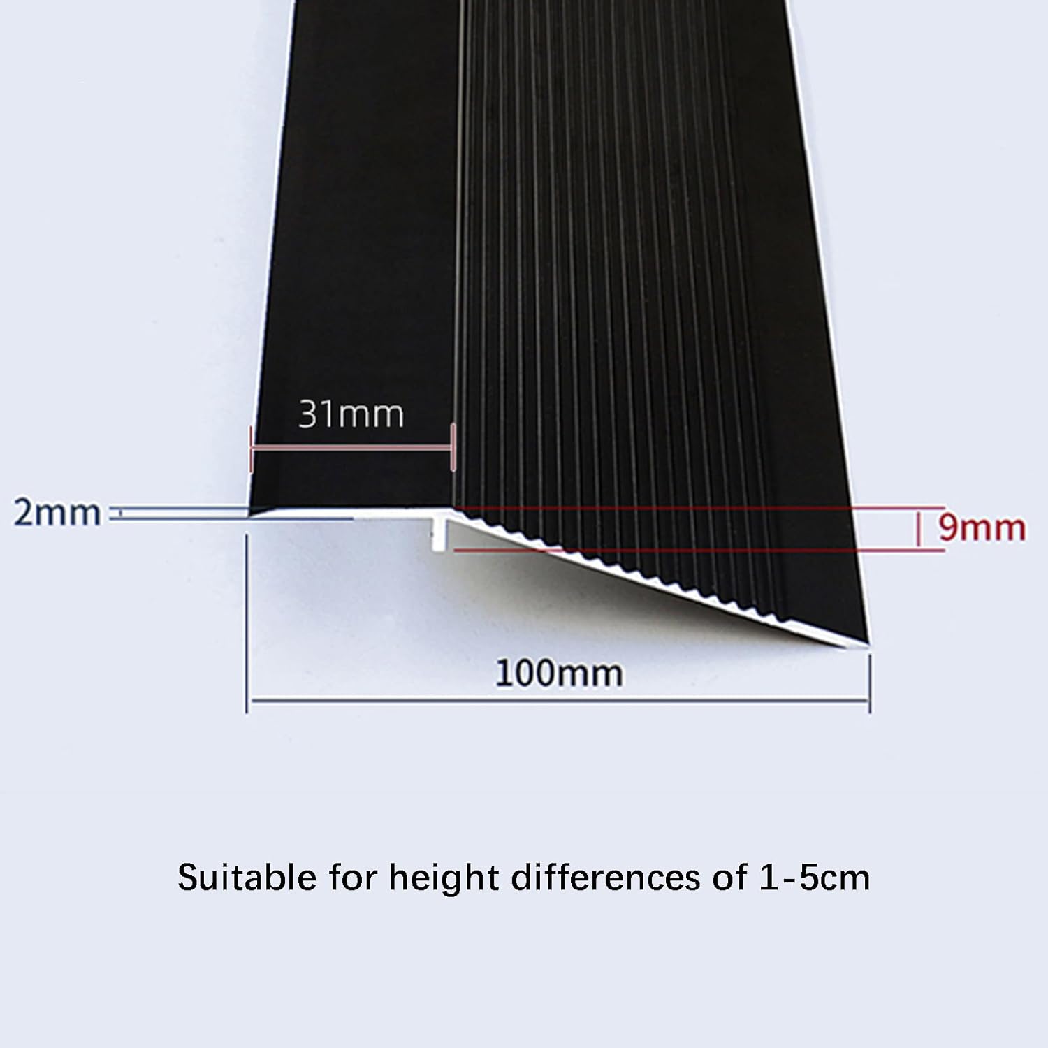 Surprecision Tira de umbral de transición de piso de aluminio, longitud de 86.614 in, metal resistente, cubierta antideslizante, reductor de
