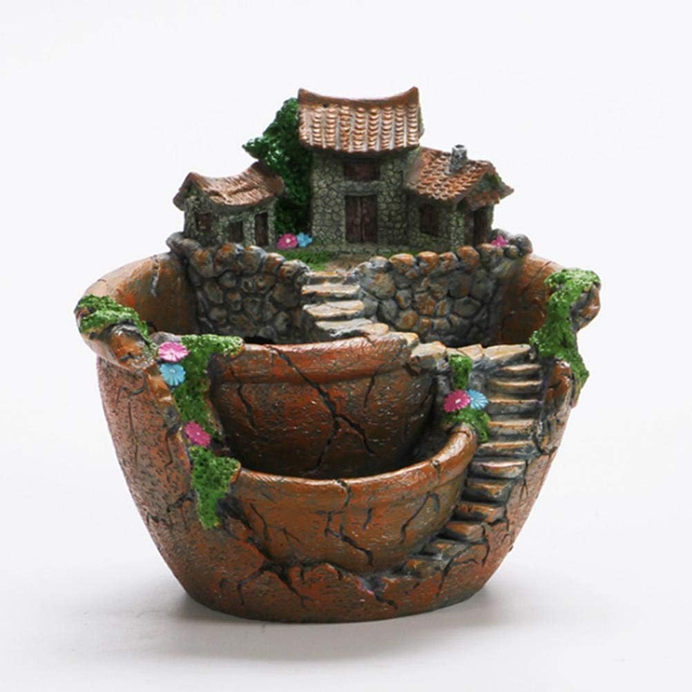 Plantas de jardín creativas maceta suculenta casa de hadas con dulce casa de flores cesta de flores para el hogar, oficina, balcón decoración adornos