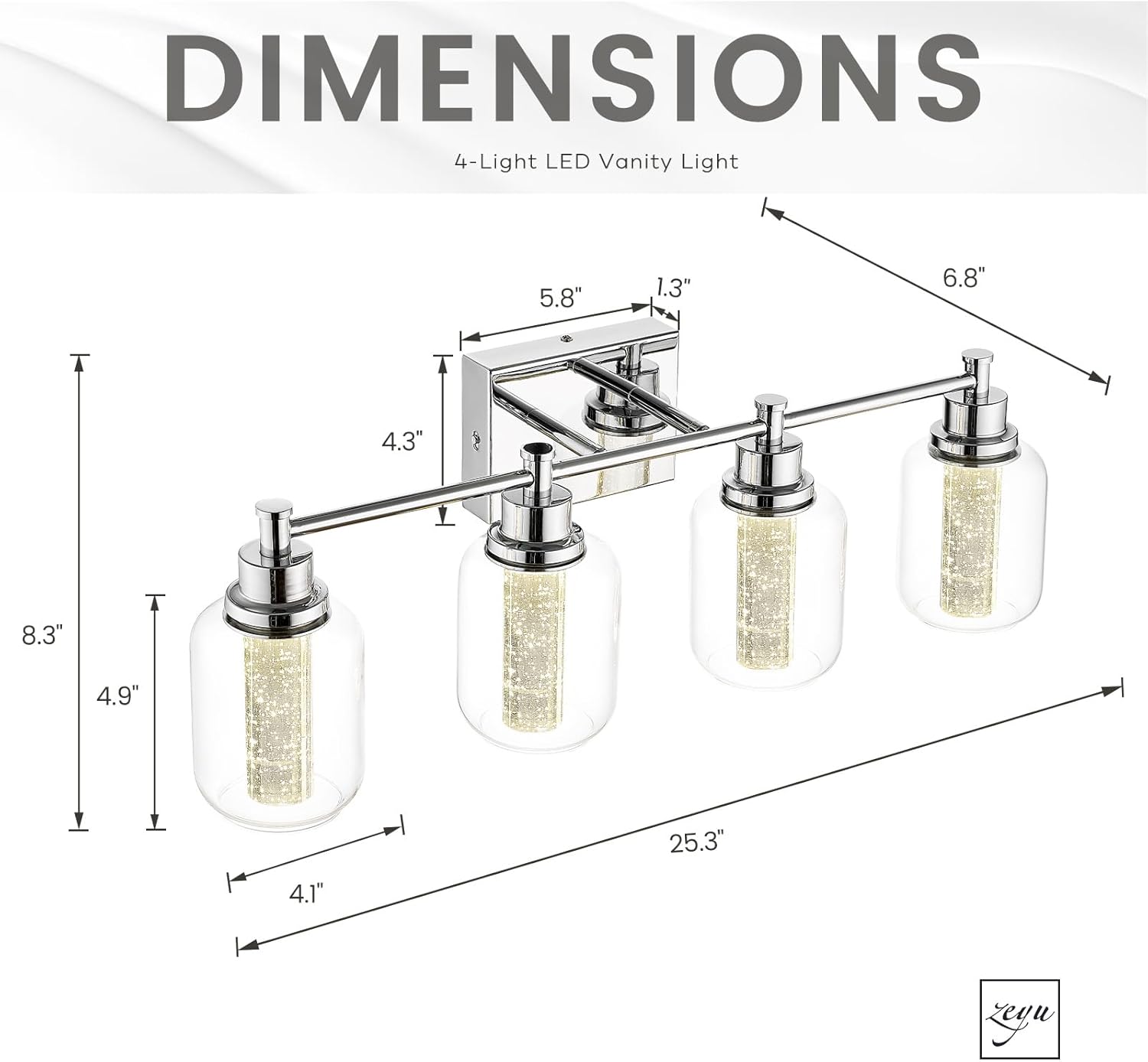zeyu ZJF74B LED-4W CH – Lámpara de baño de 4 luces, 18 W, con 3 modos de color (3000 K4000 K5000 K), lámpara de pared regulable para baño, acabado