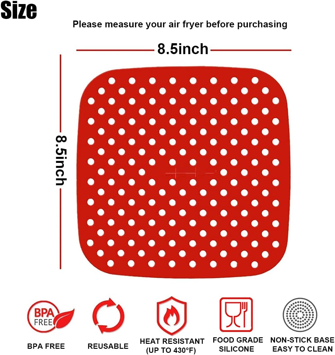 Forros reutilizables para freidora de aire de 8.5 pulgadas, cuadradas, antiadherentes, de silicona, sin BPA, accesorios compatibles con Philips,