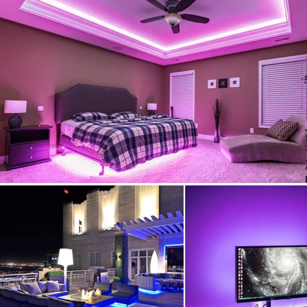 Tira de luz LED COB RGB WiFi de 12 V, 16.4 pies, con fuente de alimentación, 576 LEDsM regulable, tira LED de sincronización de música de