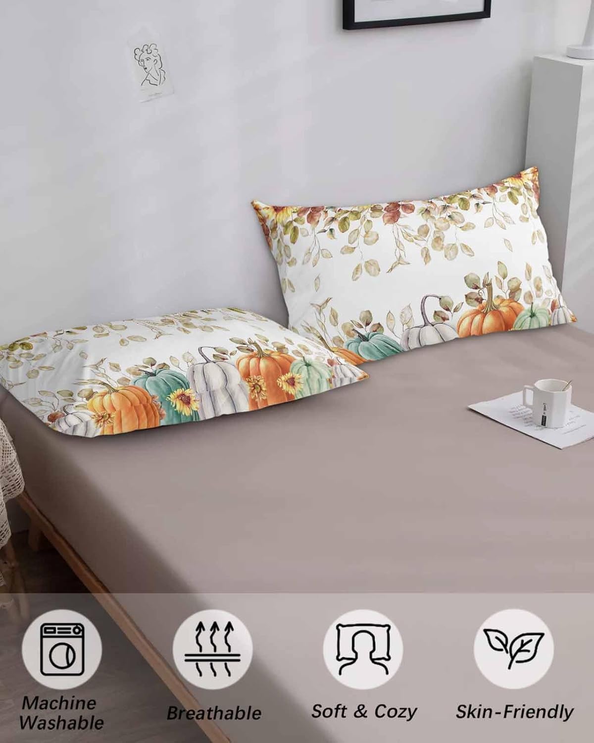 Fundas de almohada de otoño de Acción de Gracias, tamaño King, fundas de almohada suaves decorativas para sofá de cuerpo largo con cierre de sobre,