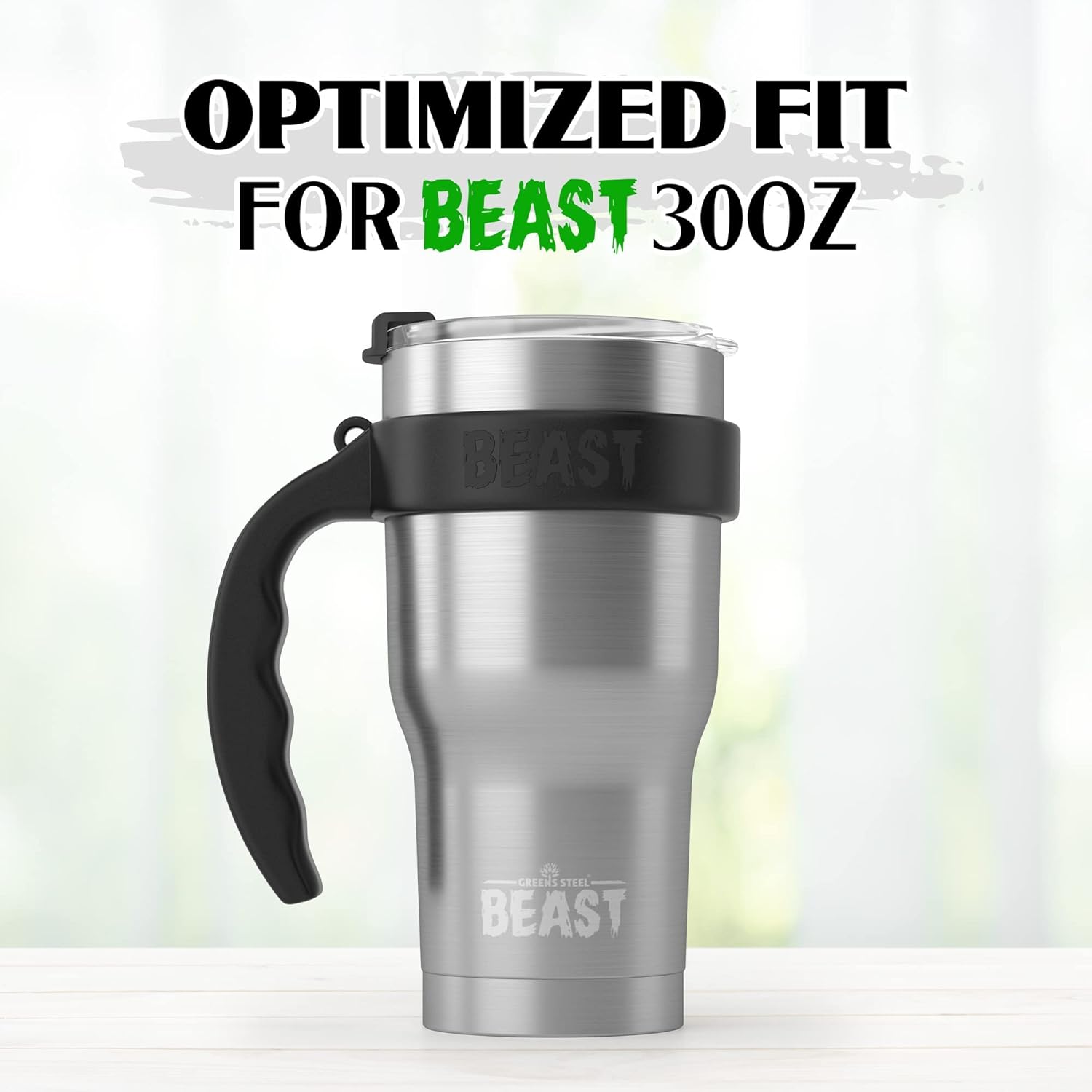 BEAST – Juego de vasos de 30 onzas con asa, taza de café de acero inoxidable + 2 cepillos para pajillas, caja de regalo y mango negro