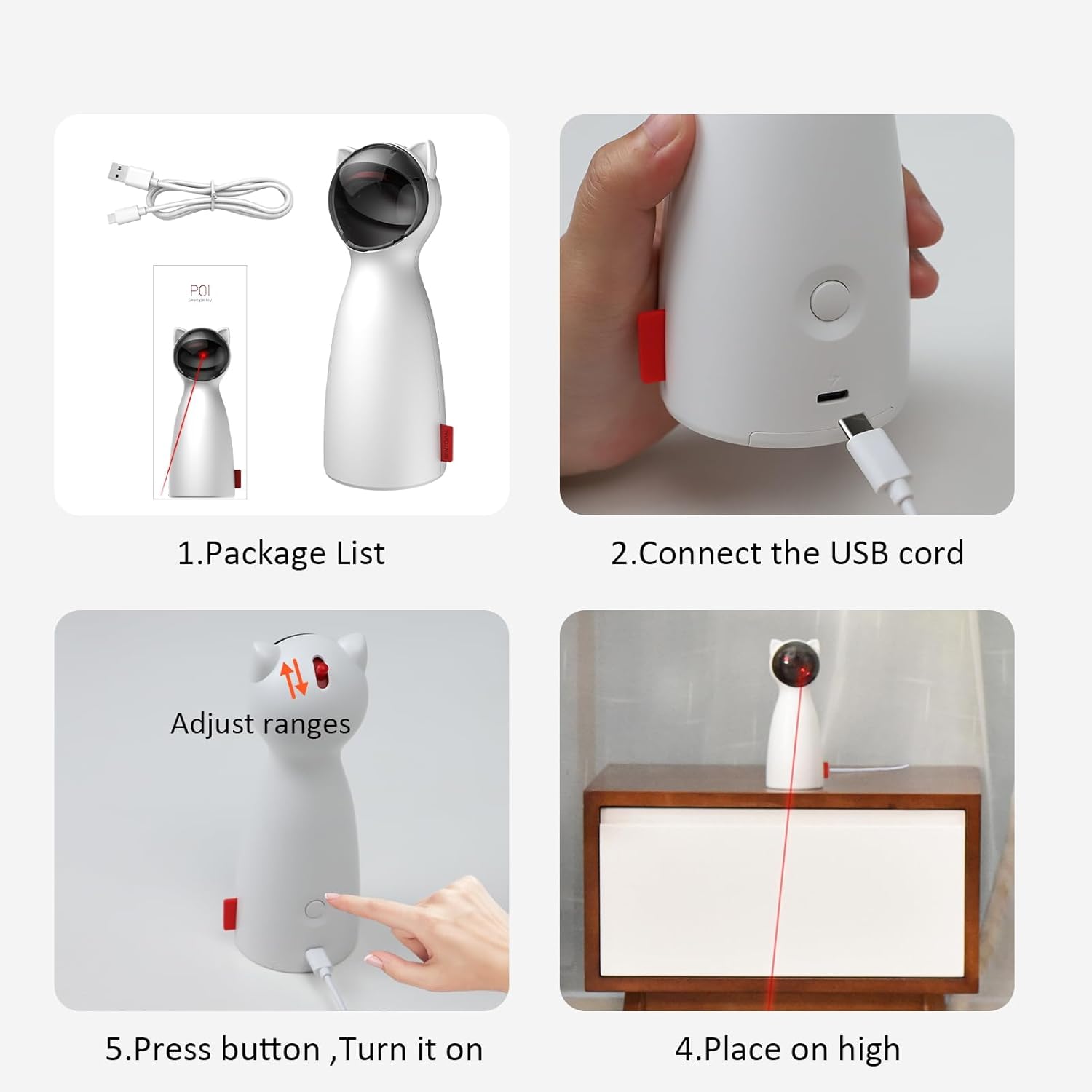 umosis Juguete láser automático para gatos interactivos para gatos de interiorgatitosperros (blanco)