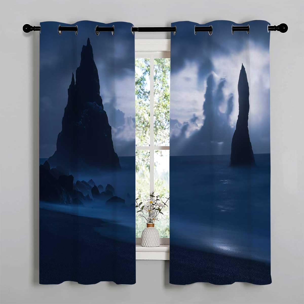 YANFENQI Cortinas para Habitacion Coast Beach Seascape Privacy Curtains Window Noise Blocker 63Inch Width by 63Inch Length,2 Panels