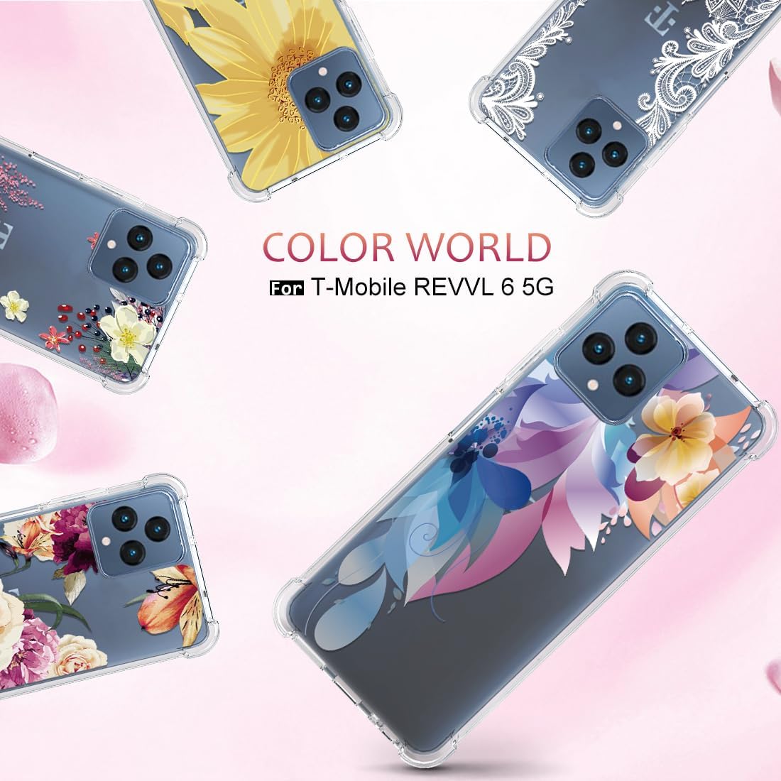 Osophter Funda para T-Mobile Revvl 6 5G, Revvl 6X 5G, funda floral floral para niñas y mujeres con protector de pantalla de absorción de golpes,