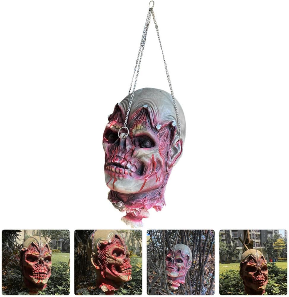 Alipis Colgante de cabeza de zombi de Halloween, cabeza muerta simulada, partes de cuerpo muerto sangriento, horrible colgante, decoración de cabeza