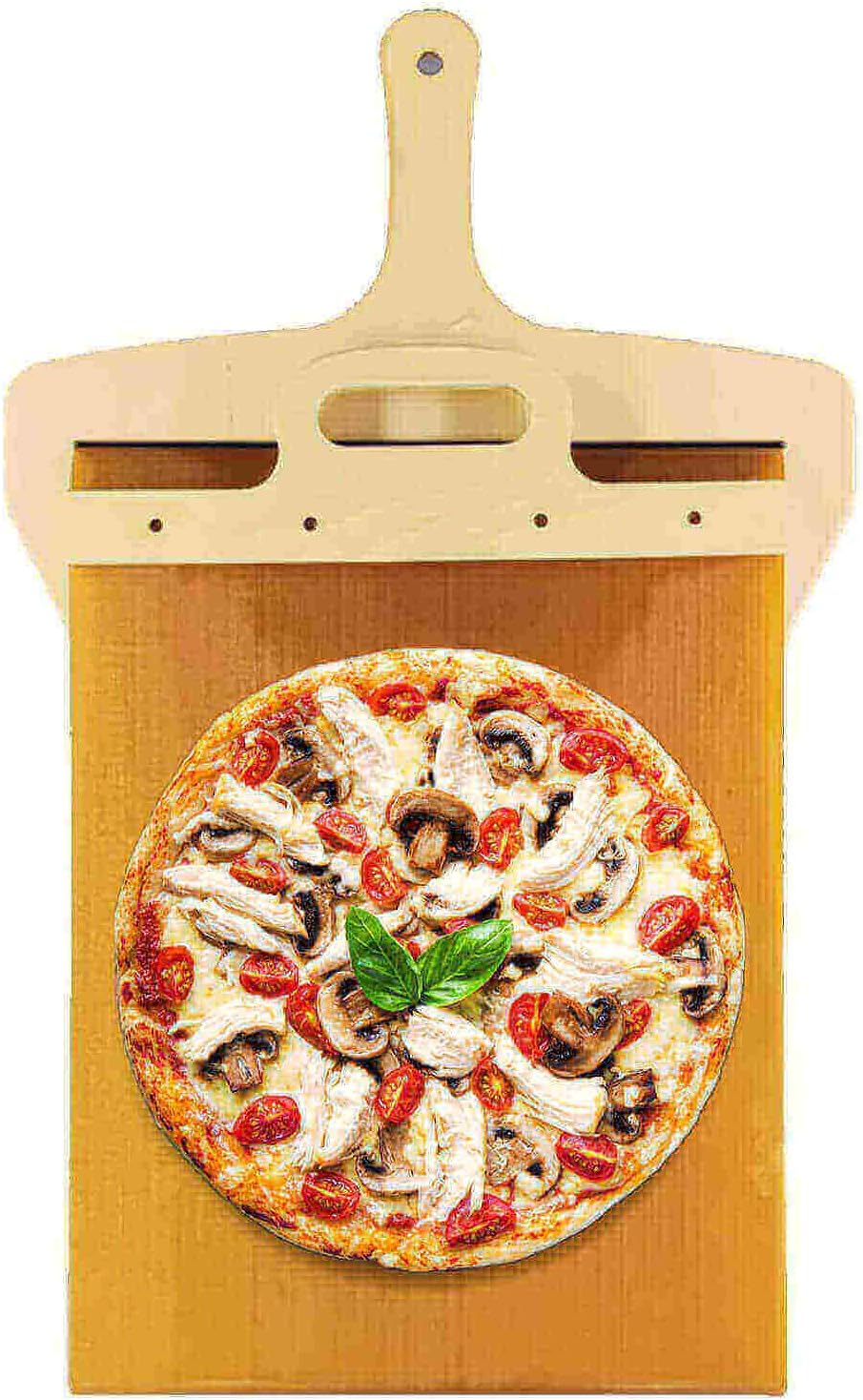 Abasia Pala deslizante para pizza, pala de pizza con asa, la cáscara de pizza que transfiere la pizza perfectamente, espátula de pizza para hornos