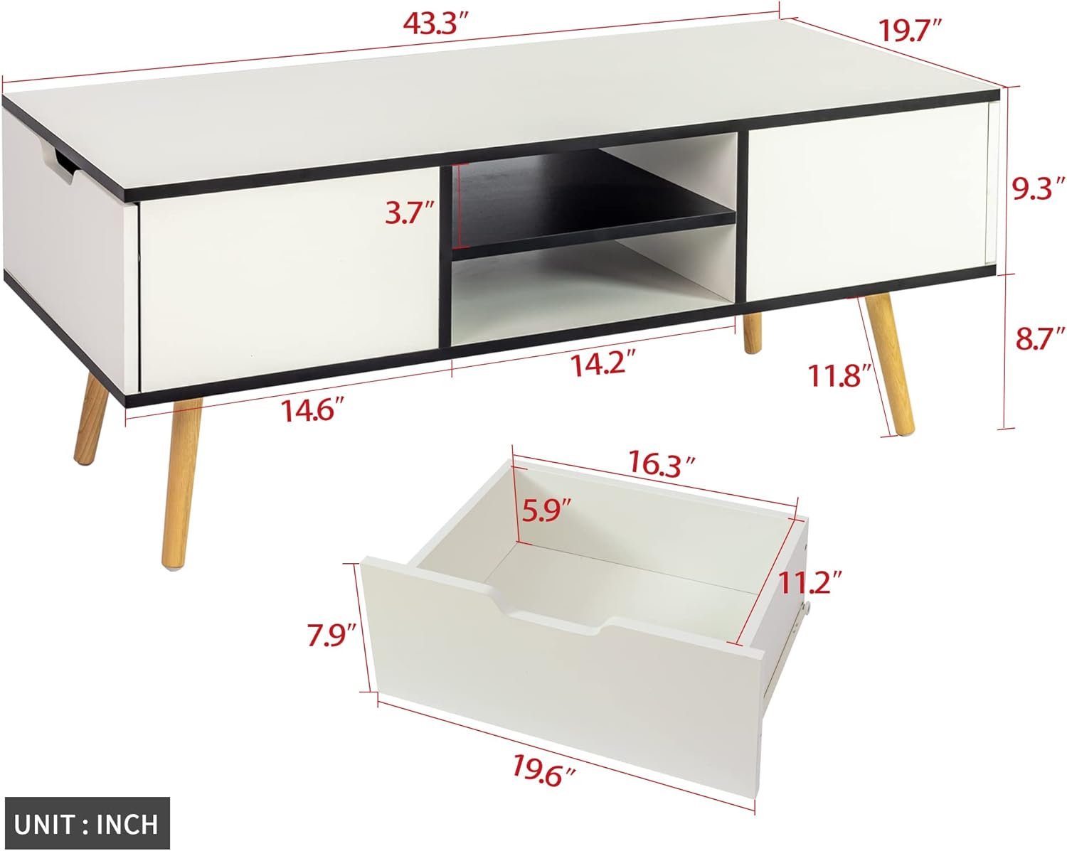 Mesa auxiliar para sala de estar, mesa de computadora con 2 cajones, mesa de soporte de TV con compartimento oculto y estante de almacenamiento para