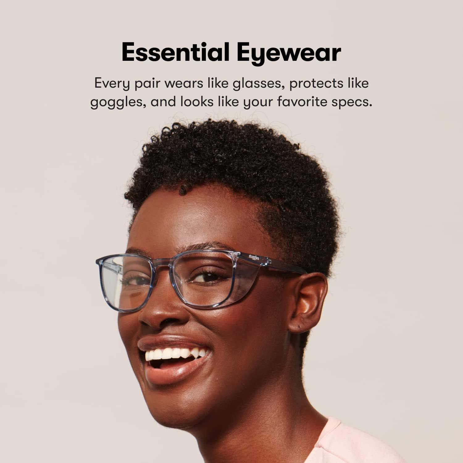 Stoggles – Oficial – Cuadrado – Gafas de seguridad con certificación Z87.1 – Antivaho – Bloqueo de luz azul (talla S, Blush), Mini