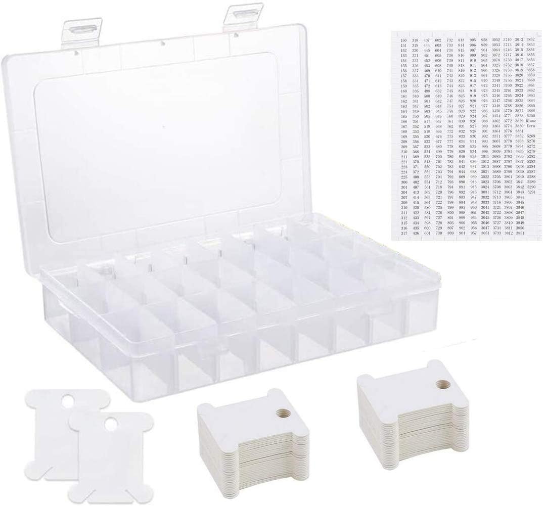 Juego de 50 bobinas de hilo de hilo para bordar, juego de 50 bobinas de hilo de hilo de hilo de bordado con caja de almacenamiento organizadora y