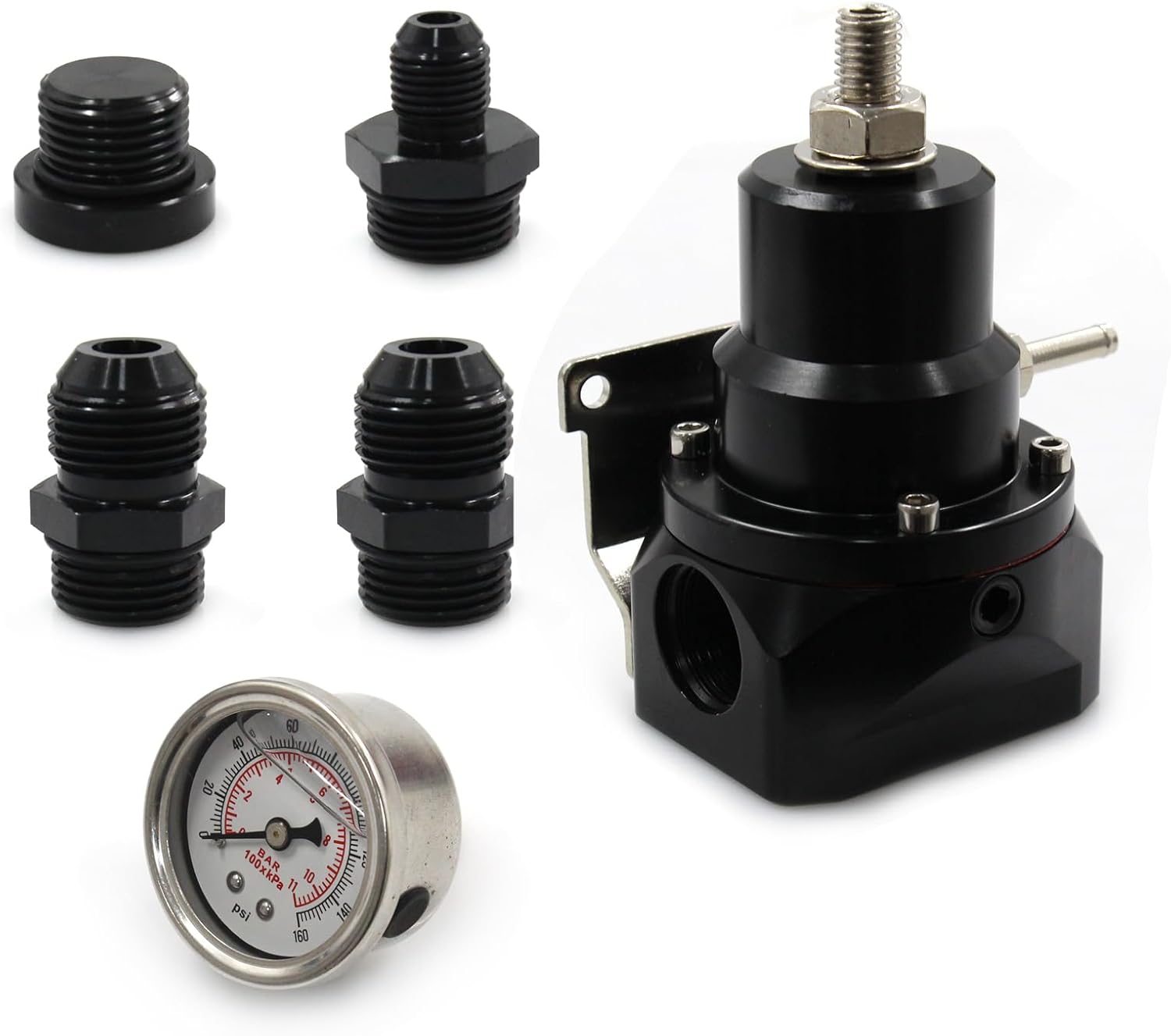 LVOUP Regulador de presión de combustible negro, kit de regulador de presión de combustible ajustable AN10 y AN6  calibre 0-160PSI