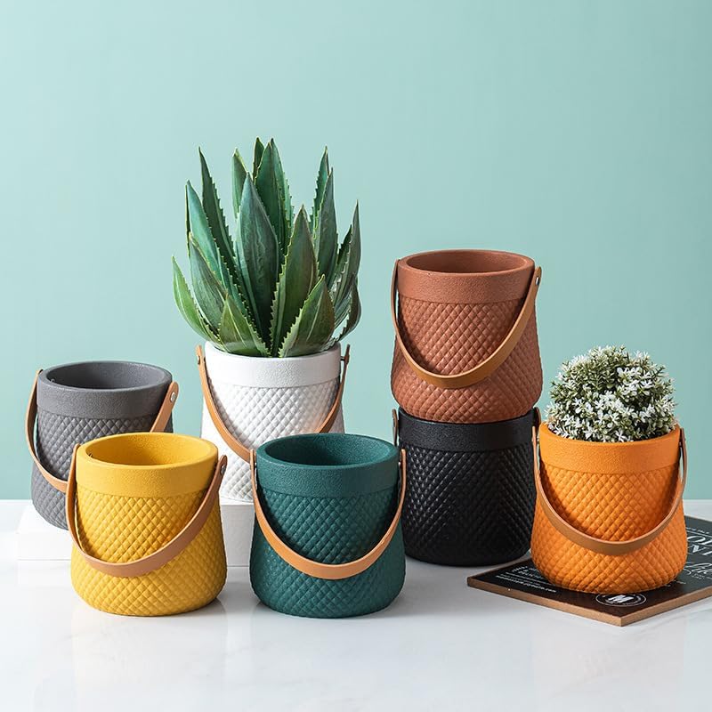 Macetas de cerámica de 5 pulgadas, maceta colgante pequeña (gris) – Macetas de interior para plantas, flores, cactus, suculentas, decoración de