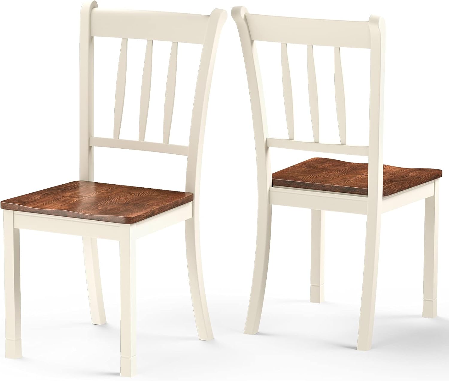 POWERSTONE Juego de 2 sillas de comedor, sillas de comedor de madera con asiento en forma de W, sillas de cocina para cocina y comedor (blanco)