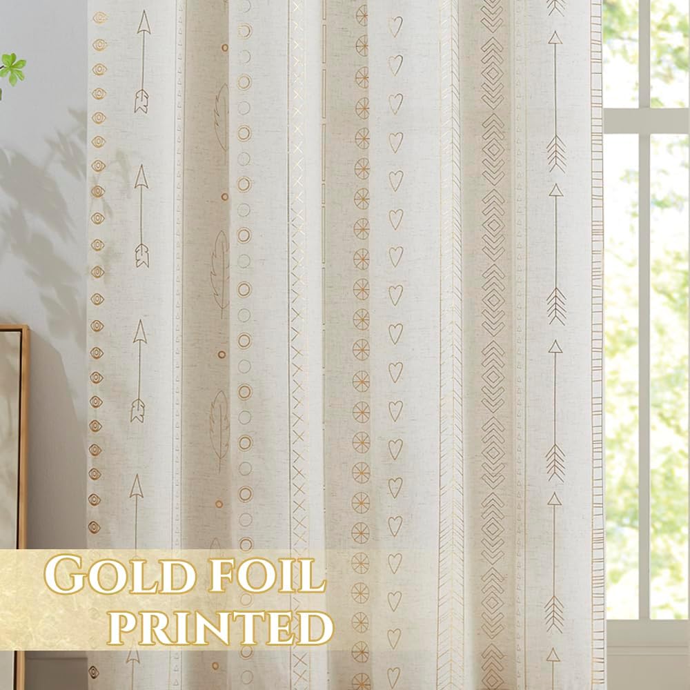 ugoutry Cortinas bohemias doradas para sala de estar, no se transparentan, juego de cortinas de lino de aluminio para ventana, para dormitorio,