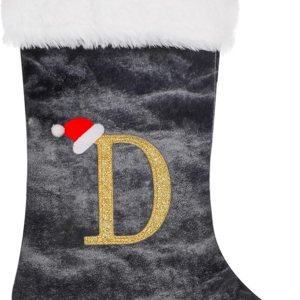 Calcetines de Navidad con iniciales de 20 pulgadas, terciopelo rojo y gris con puños de felpa súper suaves, monograma bordado, calcetín de Navidad Calcetines de Navidad con iniciales de 20 pulgadas, terciopelo rojo y gris con puños de felpa súper suaves, monograma bordado, calcetín de Navidad