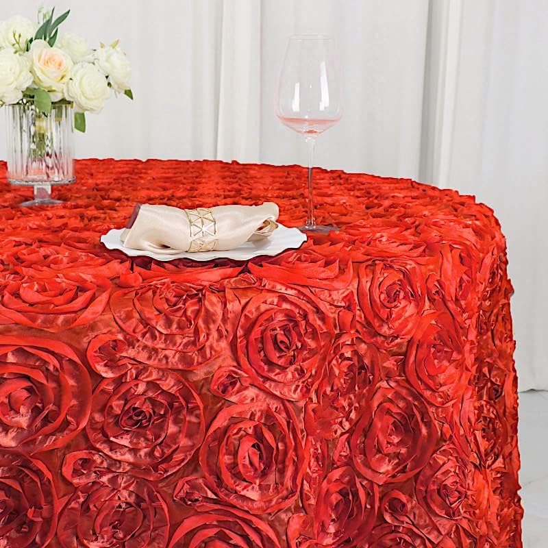 BalsaCircle Mantel redondo con rosetas elevadas de satén rojo de 120 pulgadas, para bodas, fiestas, comedor