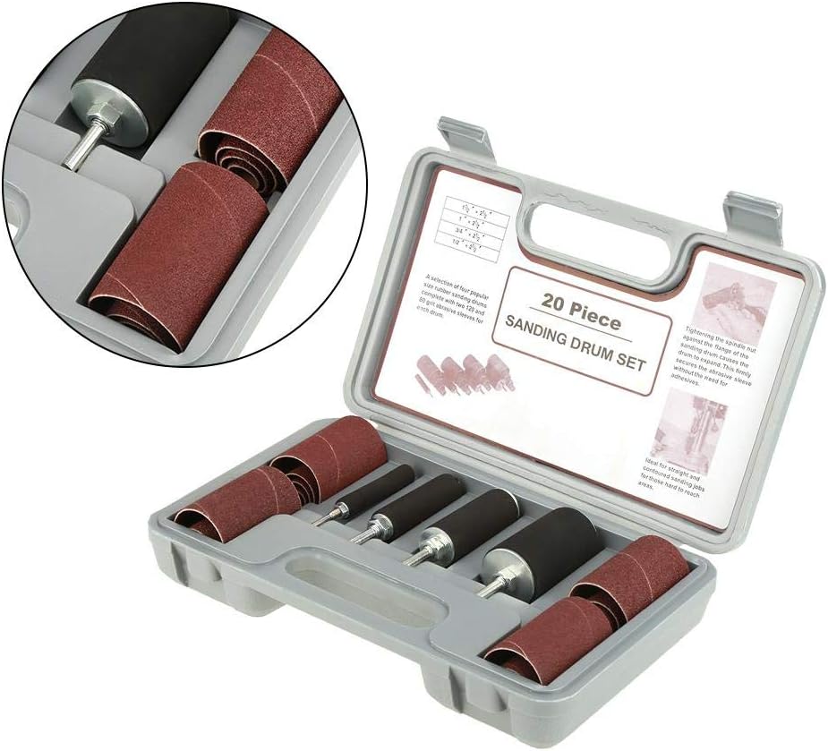 Kit de herramientas de lijadora de tambor de lijado de husillo con estuche para prensa de taladro 20 piezas