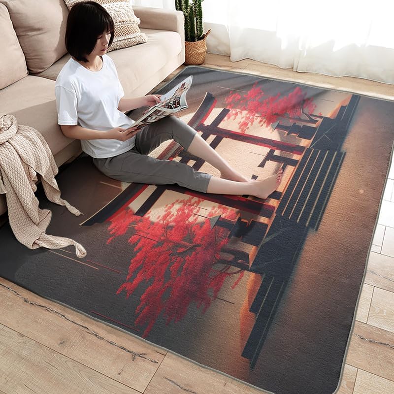 Alfombras lavables para entrada, sala de estar, dormitorio, alfombra japonesa Torii y decoración del hogar, alfombra de estilo asiático de 2 x 3,