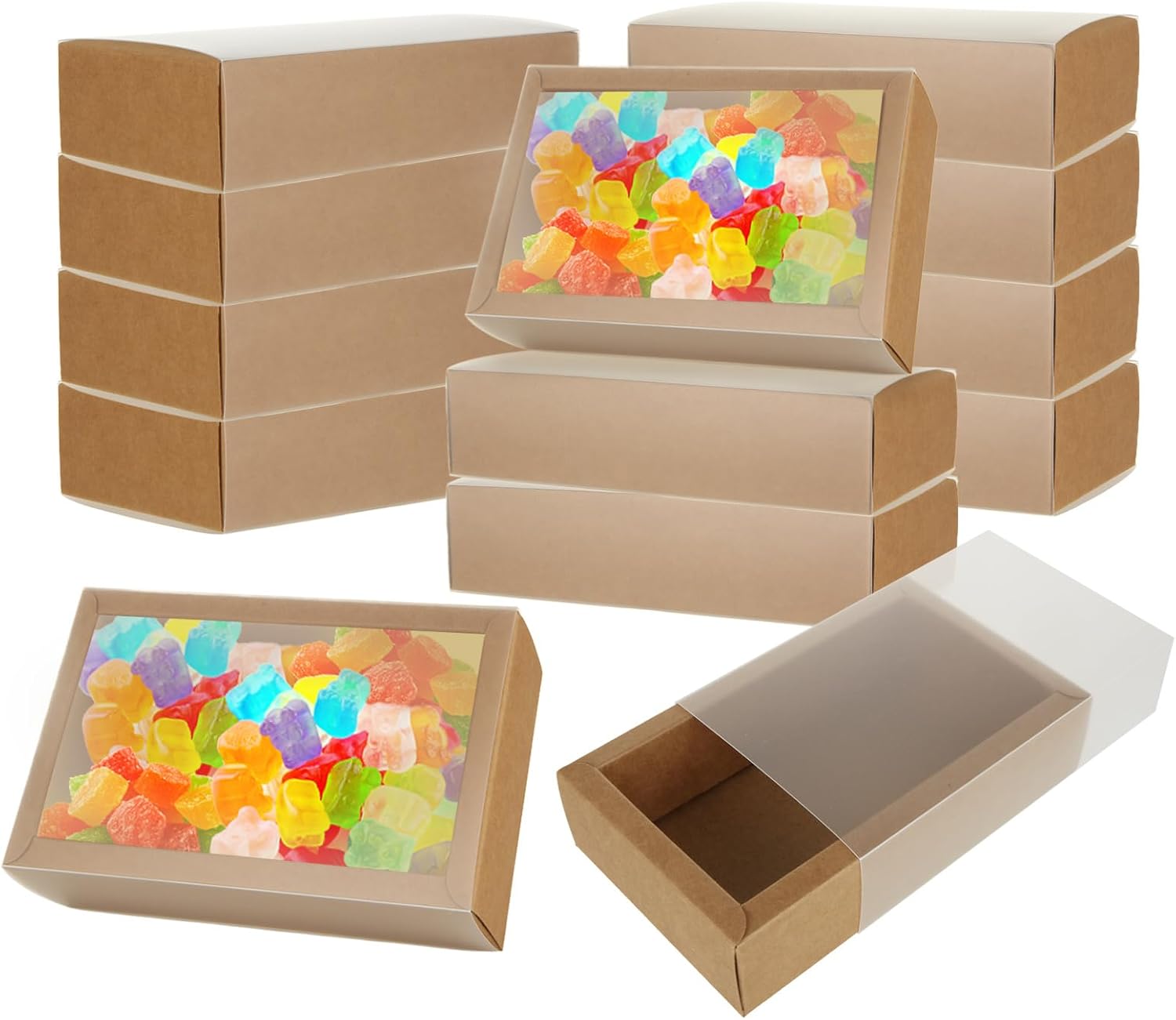 Paquete de 30 cajas rectangulares grandes de papel kraft marrón de cartón, cajas de embalaje resistentes con ventanas de PVC transparente de 6.5 x 4