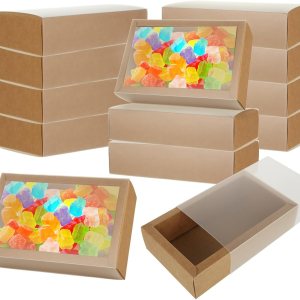 Paquete de 30 cajas rectangulares grandes de papel kraft marrón de cartón, cajas de embalaje resistentes con ventanas de PVC transparente de 6.5 x 4 Paquete de 30 cajas rectangulares grandes de papel kraft marrón de cartón, cajas de embalaje resistentes con ventanas de PVC transparente de 6.5 x 4