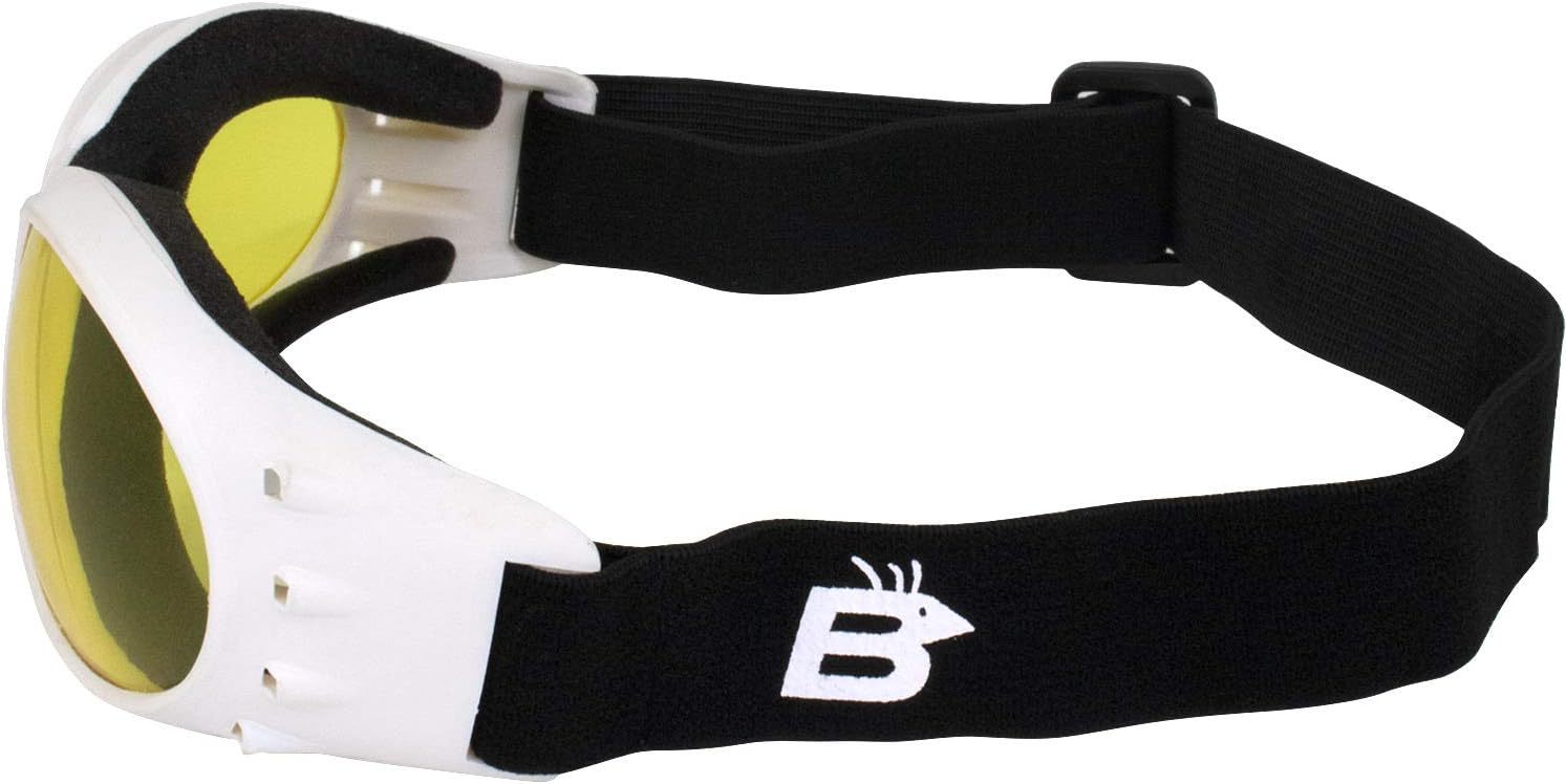 Birdz Eyewear Eagle Motorcycle Skydiving Padded Goggles White Vented Frames Bundle of Clear & Smoke or Clear Smok Yellow Anti-Fog Lenses