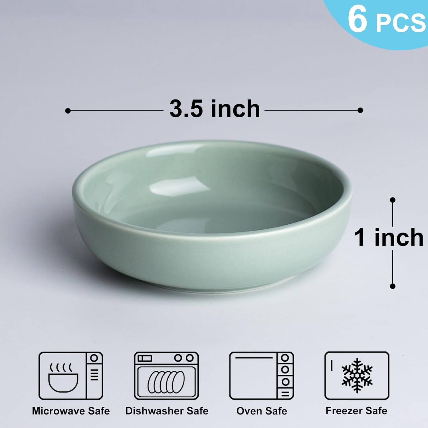 Juego de 6 cuencos de cerámica para salsa de soja, cuencos de inmersión de 3 onzas, cuencos pequeños para pellizcar, tazas de salsa, cuencos