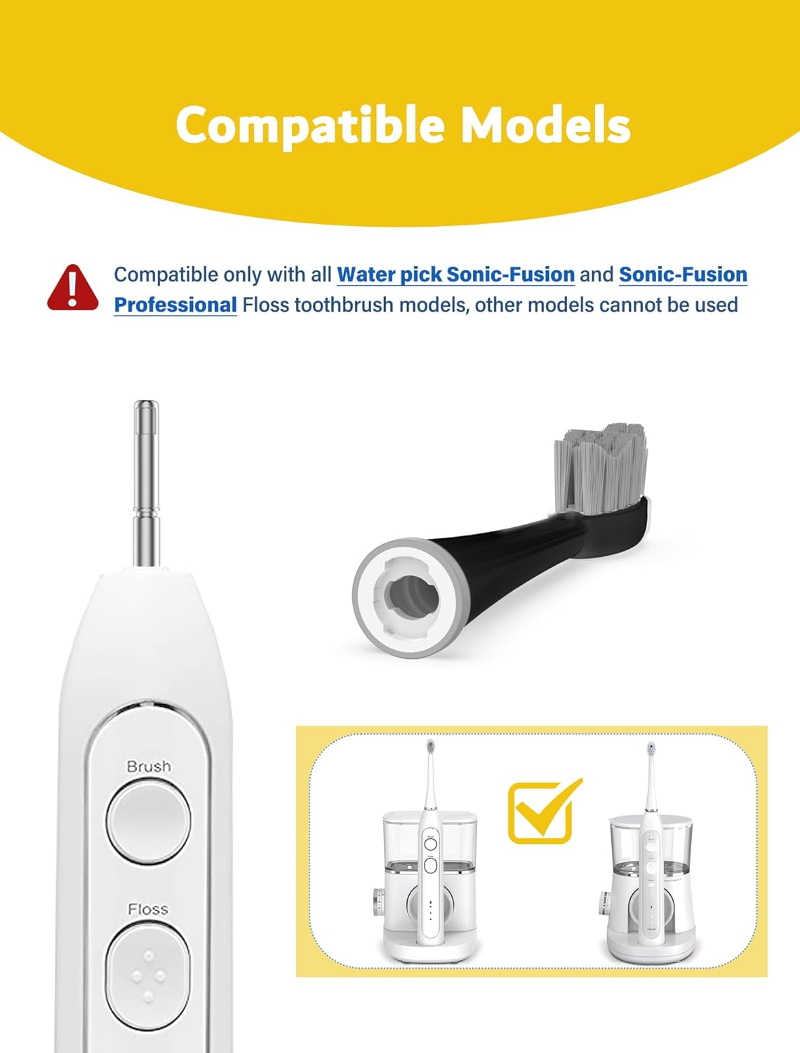 Cabezales de cepillo de repuesto para cepillo de dientes Waterpik Sonic-Fusion 2.0, cabezal de cepillo de dientes tamaño completo con tapas y anillo