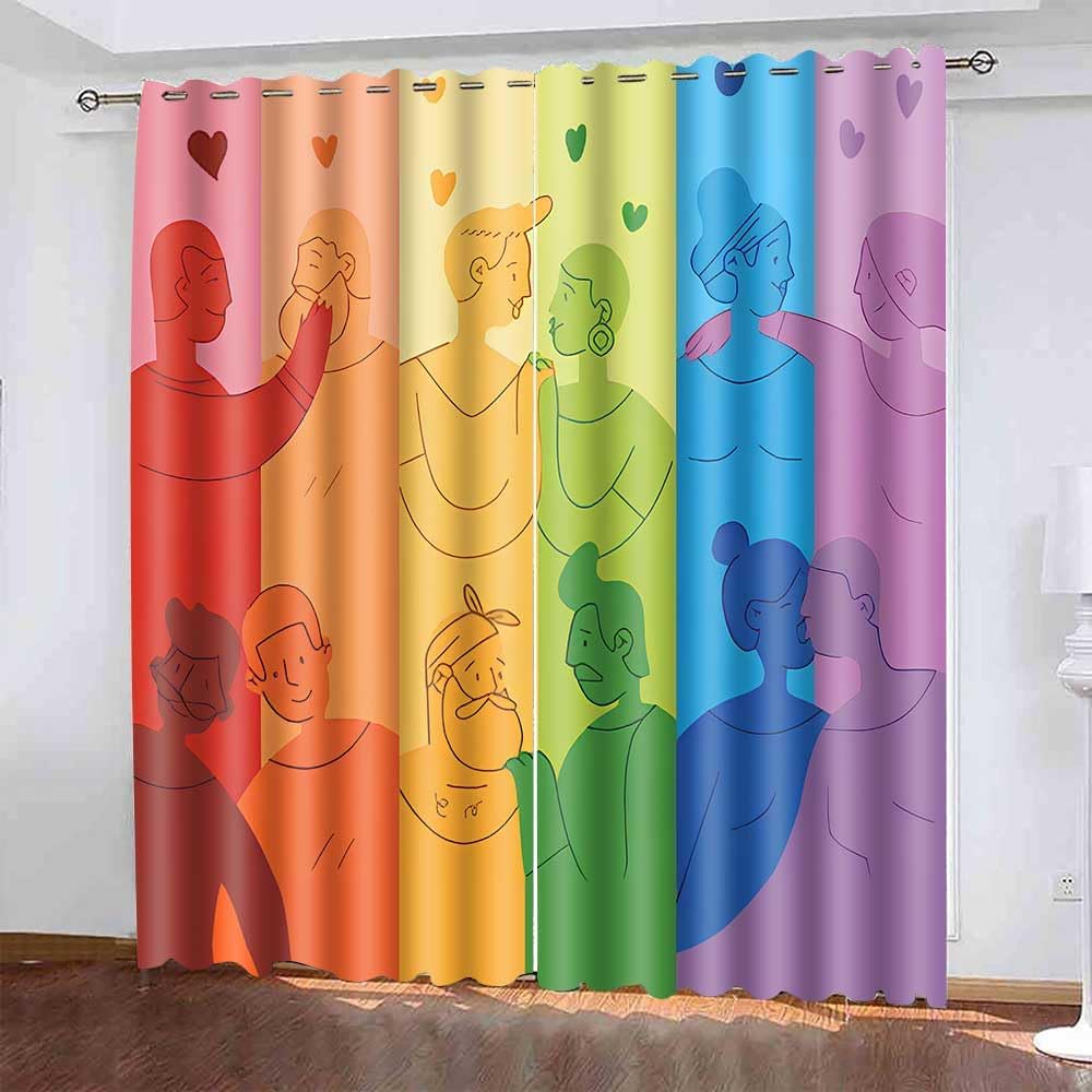 EOTDMS CLDWEO0575 – Cortina LGBT, con diseño de arcoíris gay, con aislamiento térmico y ojales, para sala de estar, dormitorio, 42 x 84 pulgadas,