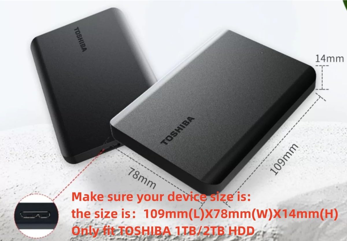 Paquete de 2 fundas protectoras de silicona suave compatibles con Toshiba Canvio Basics A5 1TB 2TB disco duro externo portátil, disco duro, a prueba