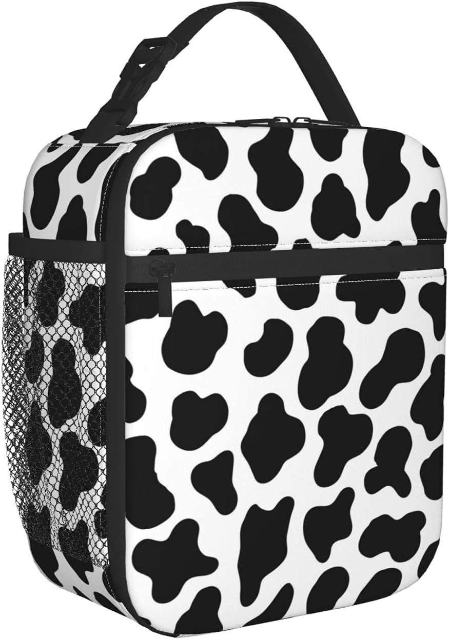 Lonchera aislada para hombres y mujeres, bolsa de almuerzo portátil y reutilizable para trabajo de oficina y picnic, estampado de vaca
