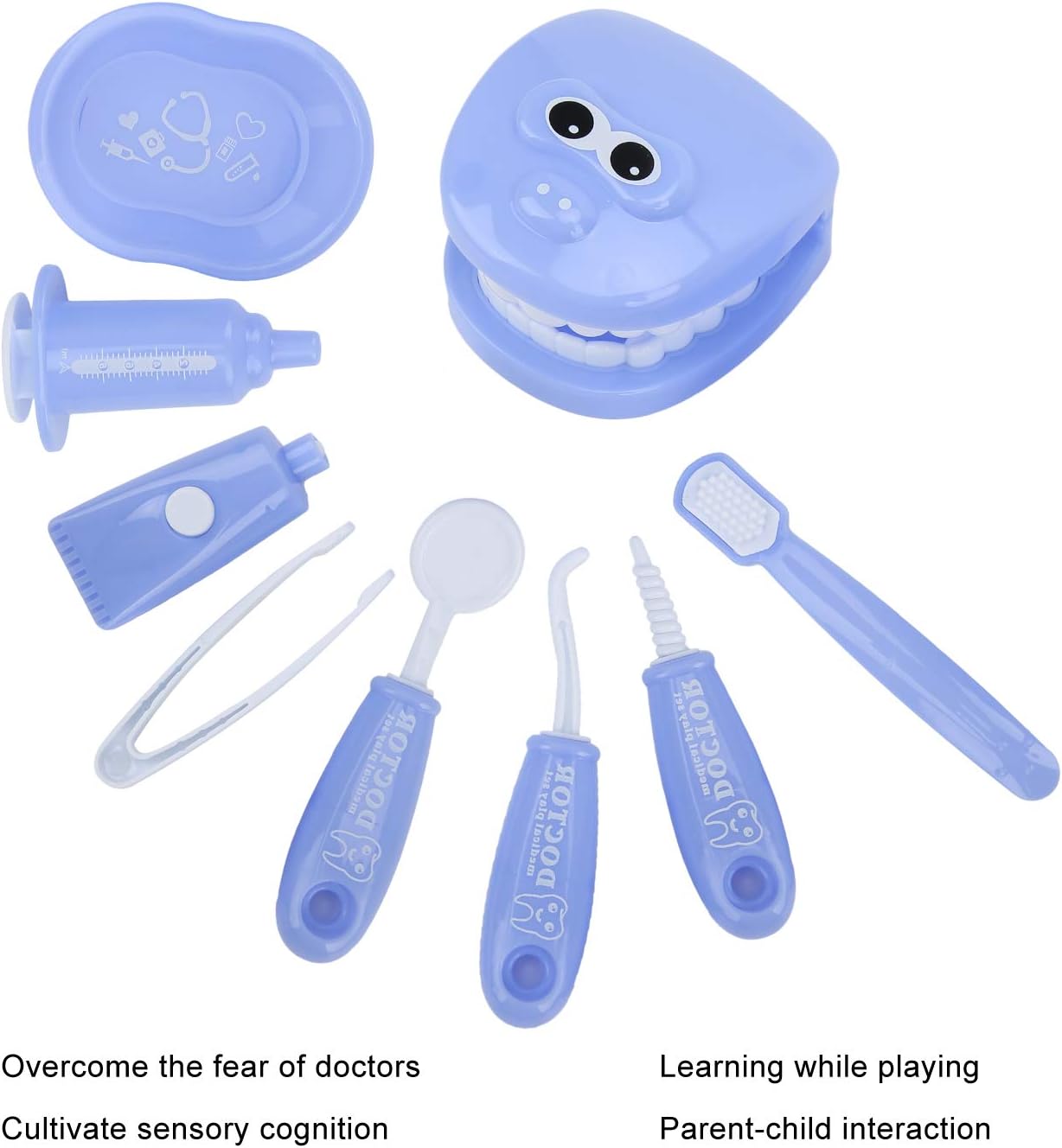 VBESTLIFE Modelo de herramientas de dentista, juego de 9 piezas para niños, juego de simulación para dentistas, juego de modelos de dientes, kit de