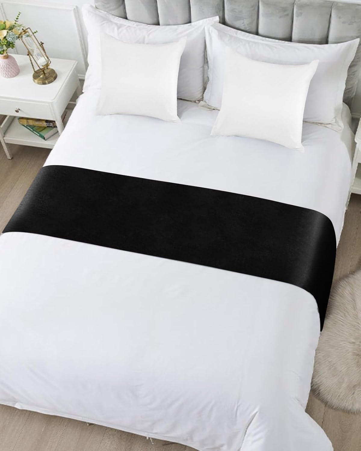 Bufanda negra para camino de cama, tamaño Cal King, manta de lujo para cama individual, matrimonial, queen, king, pie de cama, decoración de