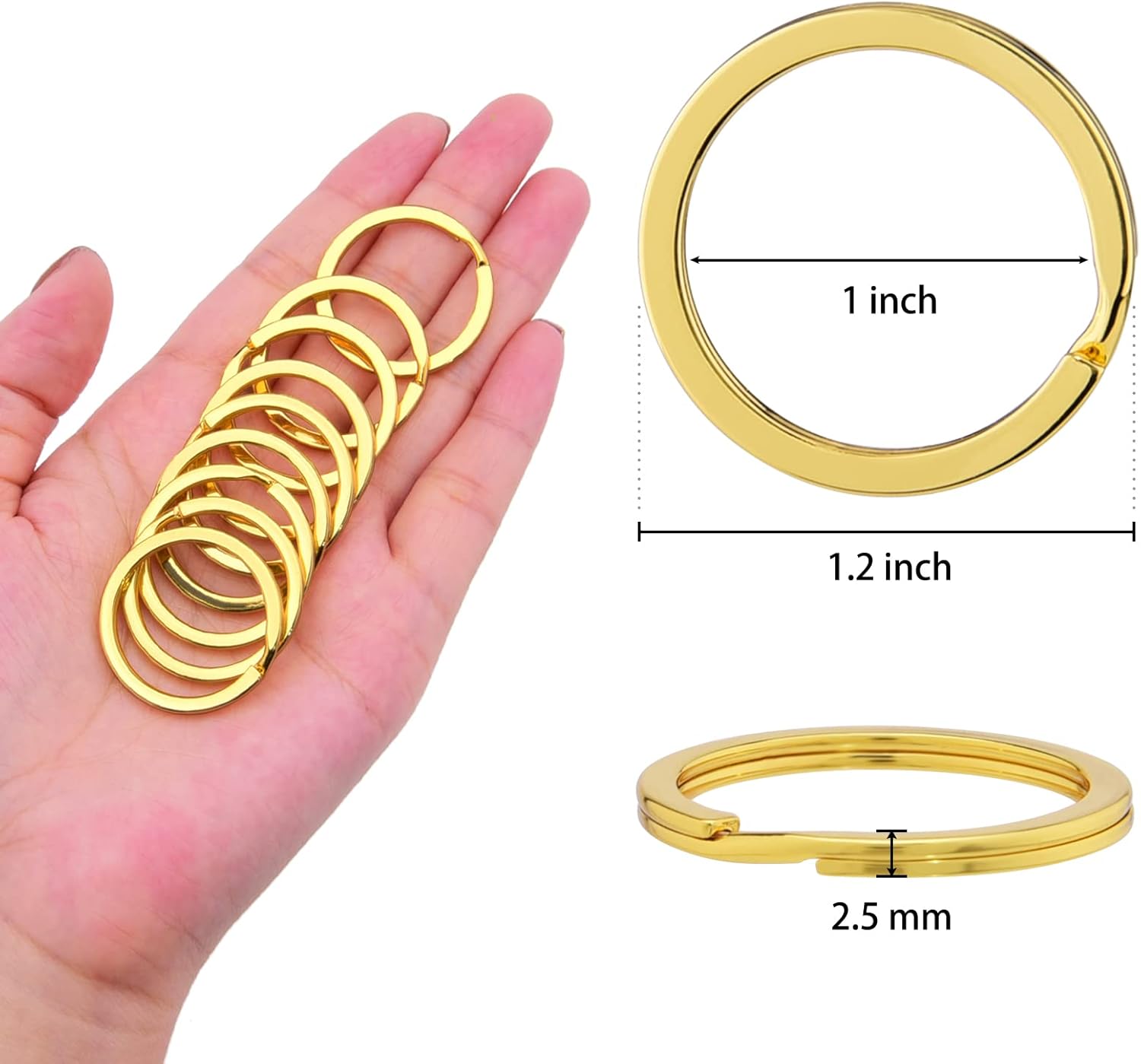 Llavero dividido de 1.2 pulgadas de metal de color dorado plano para llaves del automóvil del hogar, fabricación de joyas, paquete de 25