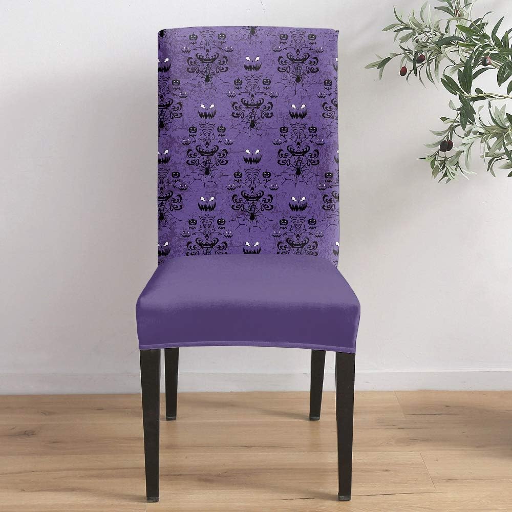 Juego de 6 fundas elásticas para sillas de comedor de Halloween, casa de fantasma, casa embrujada, araña, fundas extraíbles para sillas de cocina,