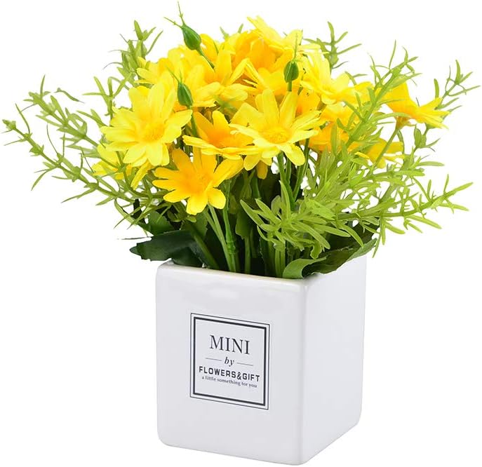 Arreglos de flores artificiales margarita, ramo de plantas florales falsas mini jarrón de crisantemo en maceta para interior, hogar, boda,