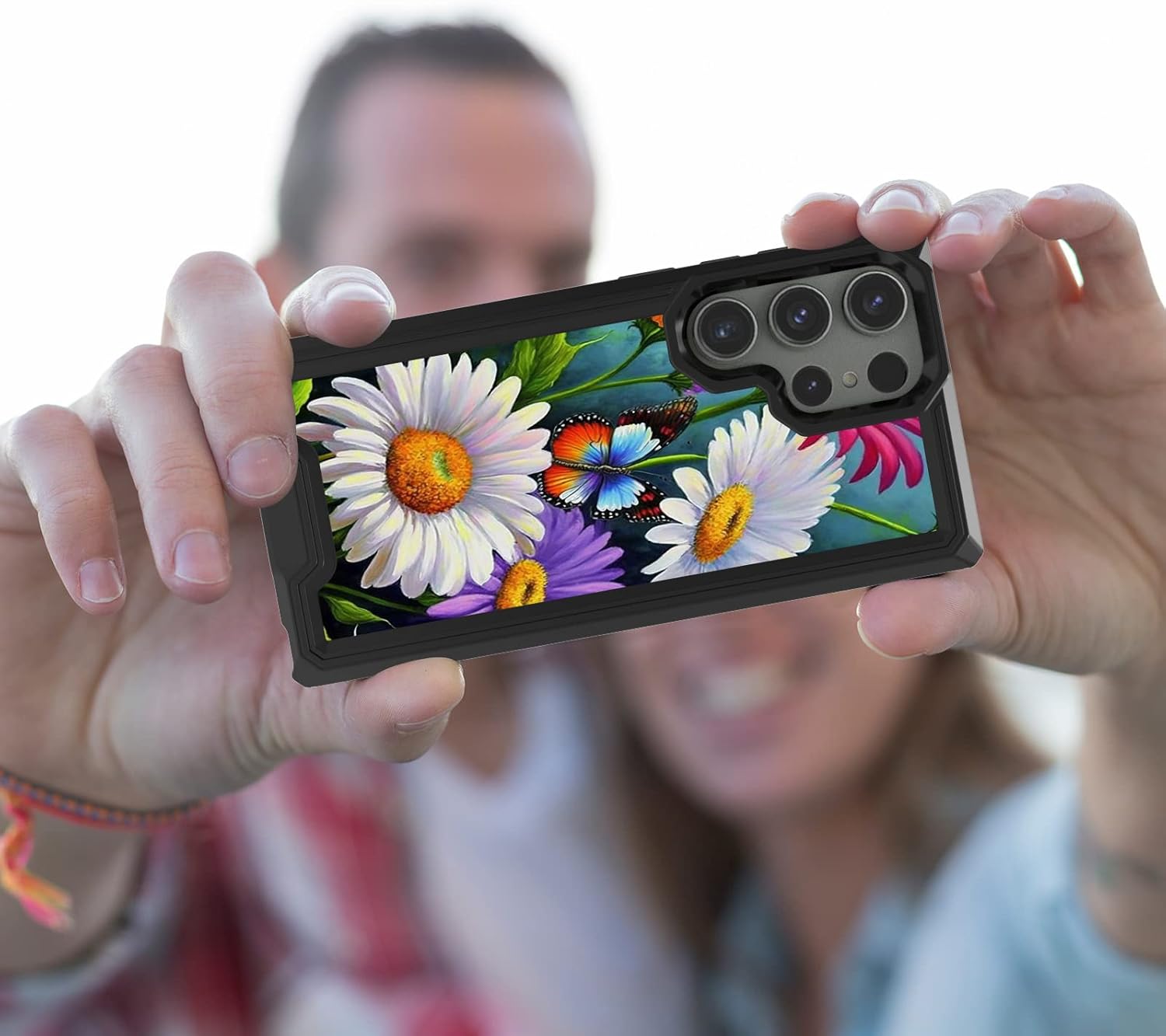 Funda para Samsung Galaxy S23 Ultra con patrón de flores de mariposa para hombres y mujeres, doble capa híbrida de PC duro TPU suave a prueba de