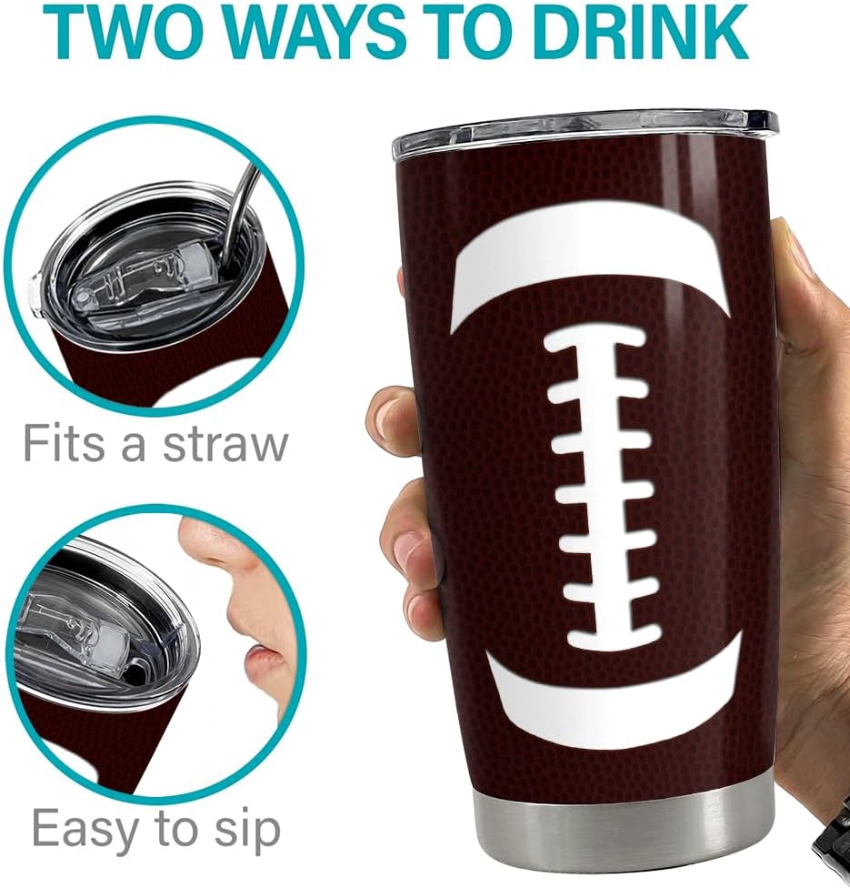 SANDJEST Vaso de fútbol de 20 onzas con aislamiento de acero inoxidable para viajes, regalos de fútbol para entrenadores, mujeres, hombres, regalos